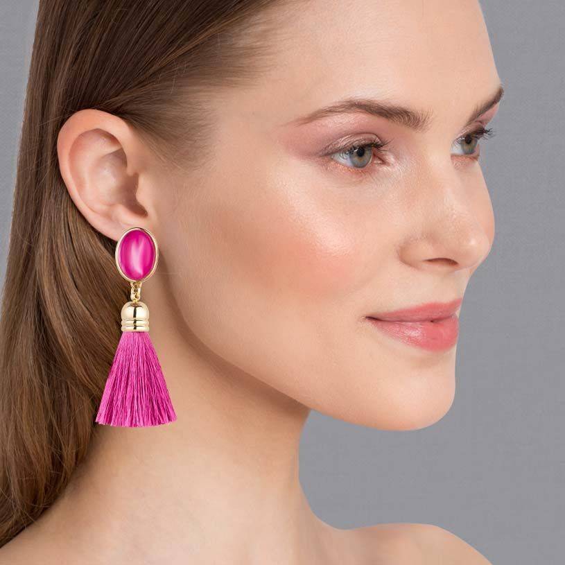 SchwesterSchwester Pinkfarbene Ohrstecker mit schönen seidigen Quasten Lagerräumung