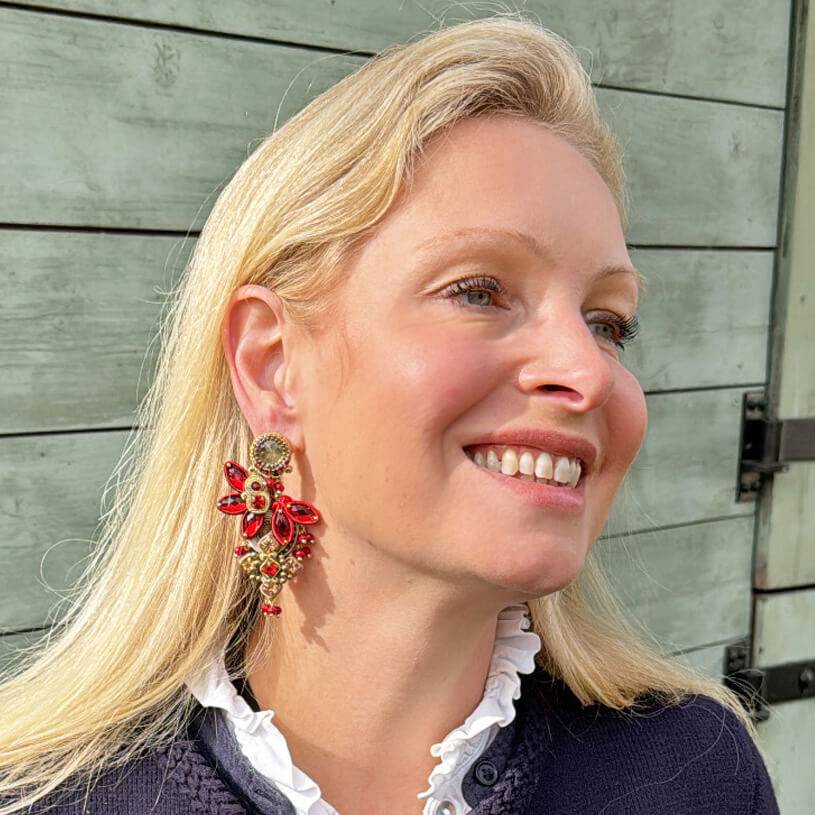 SchwesterSchwester Vorbestellbar - Große Soutache-Ohrringe in Rot und Champagner Super Rabatt