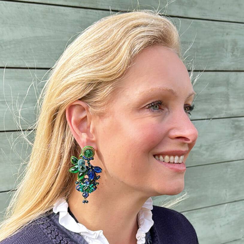 SchwesterSchwester Vorbestellbar - Große Soutache-Ohrringe in Grün und Dunkelblau Versandkostenfrei