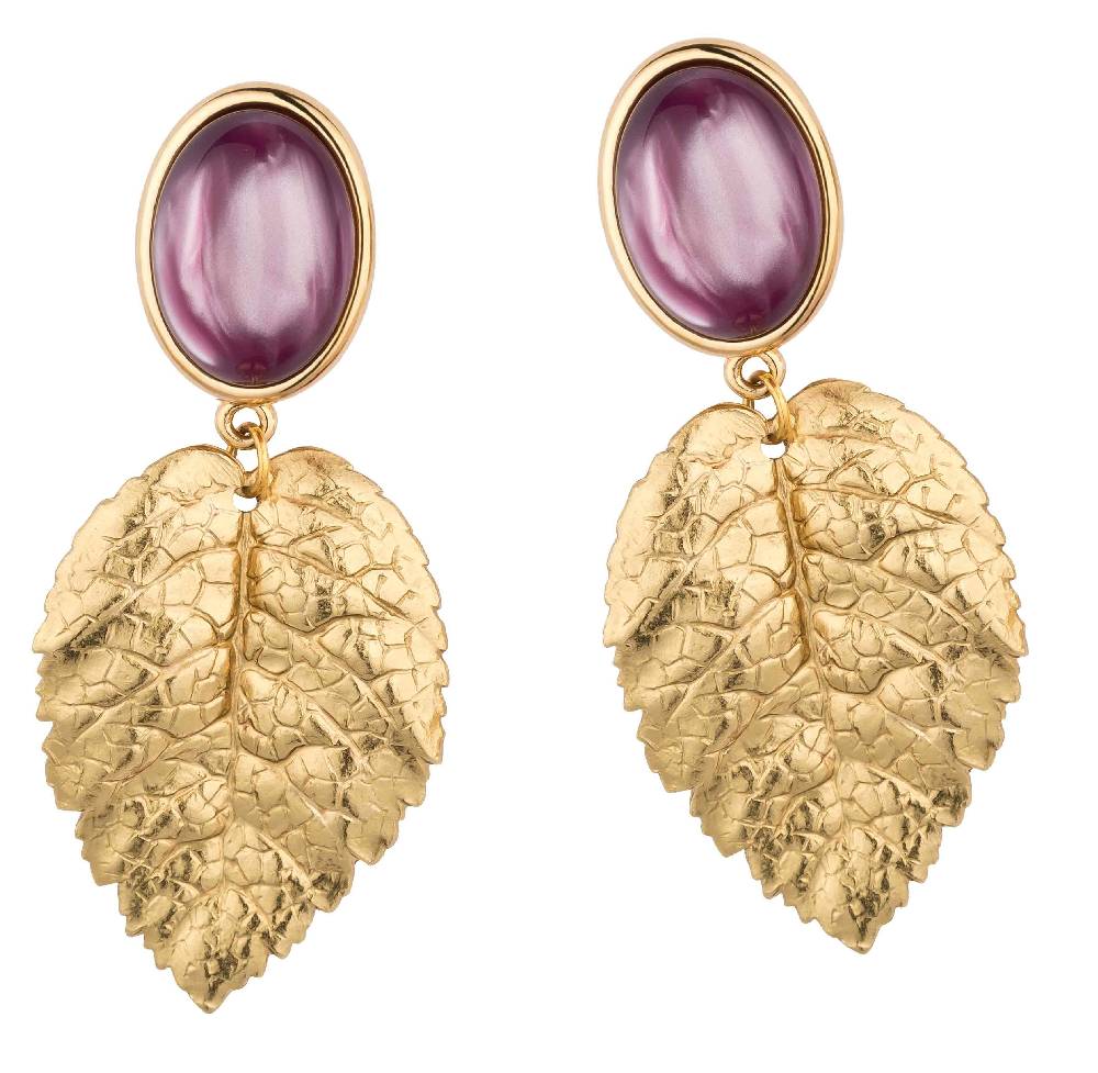 SchwesterSchwester Amethystfarbene Ohrstecker mit goldenem Blatt von AmuseToi Online Outlet