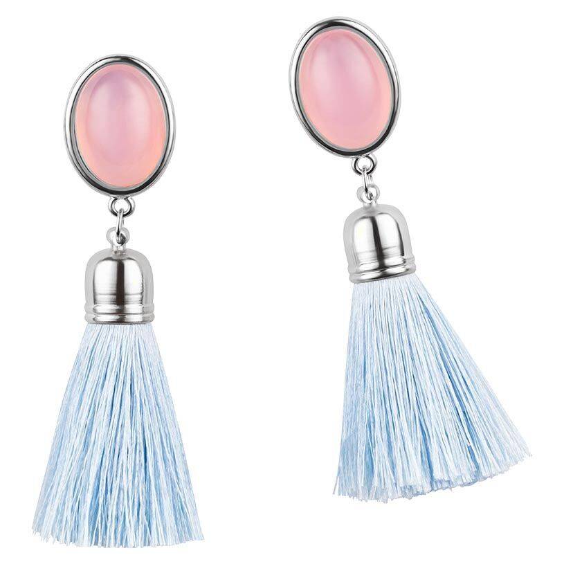 SchwesterSchwester Silberfarbene Quasten Ohrringe als Ohrstecker in Rosa mit hellblauer Quaste von AmuseToi Exklusive Angebote