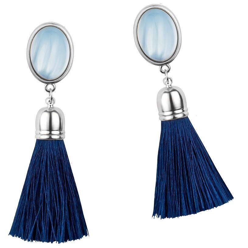 SchwesterSchwester Schimmernde hellblaue Ohrstecker mit marineblauen Quasten in Silberfarben Räumungsverkauf