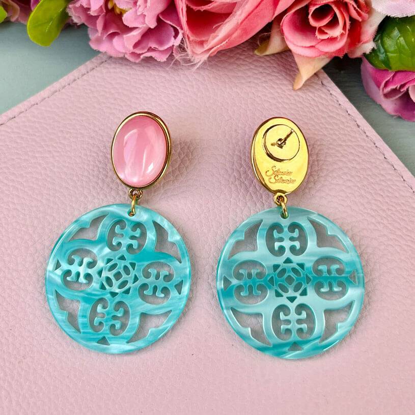 SchwesterSchwester Rosafarbene Ohrringe Papadopoli als Ohrstecker mit rundem Ornament in Türkis von AmuseToi Tägliche Deals