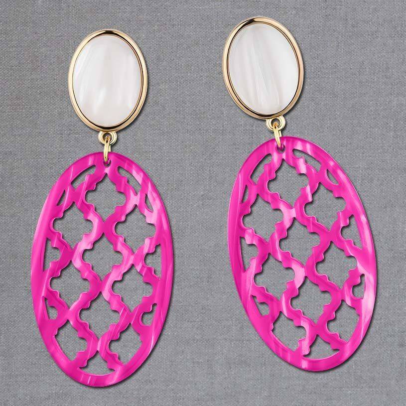 SchwesterSchwester Vergoldete Ohrstecker in wunderschönem Perlmutt mit Oval in Pink im Marrakesch-Stil Riesige Ersparnisse