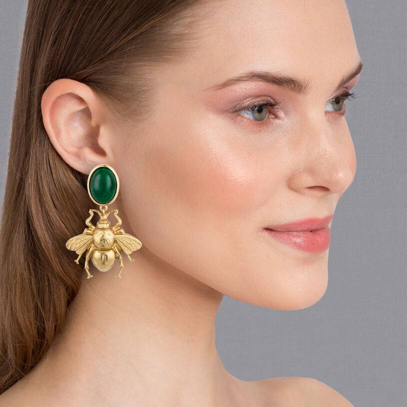 SchwesterSchwester Dunkelgrüner Ohrstecker mit vergoldeter Hummel von AmuseToi Super Sparpreis