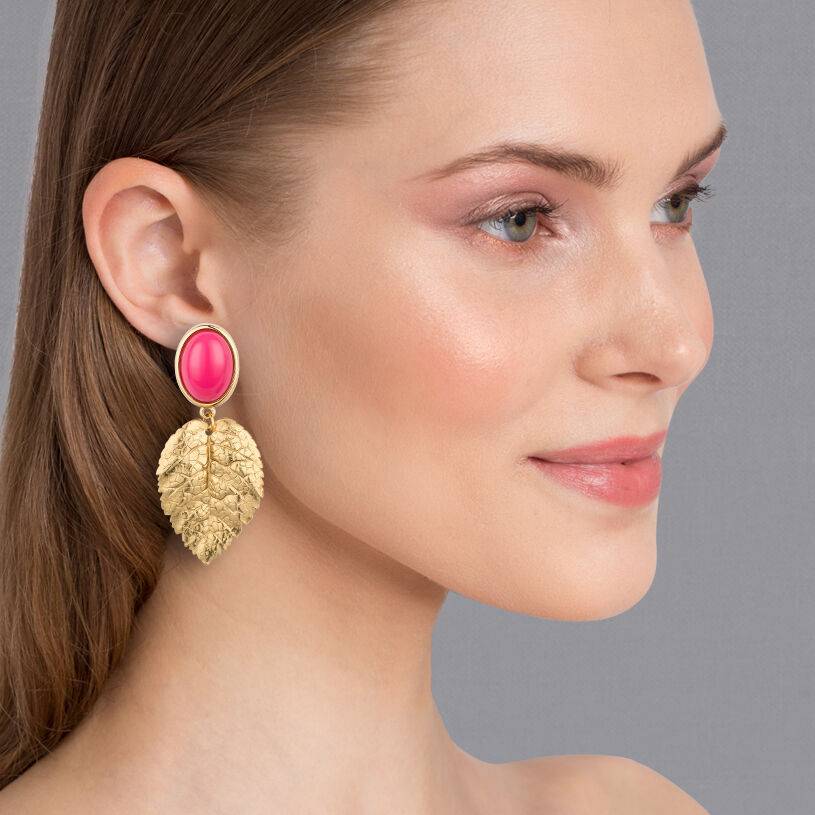 SchwesterSchwester Pinkfarbener Ohrstecker mit vergoldeten Blatt von AmuseToi Letzter Tag