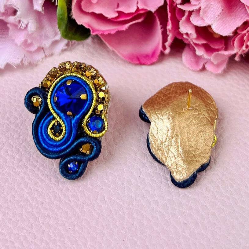 SchwesterSchwester Schöne Soutache-Ohrringe in Dunkelblau Kostenloser Versand international