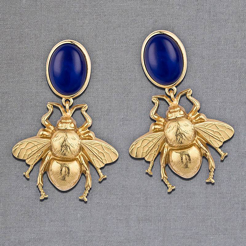 SchwesterSchwester Dunkelblauer Ohrstecker mit vergoldeter Hummel von AmuseToi Blitzverkäufe