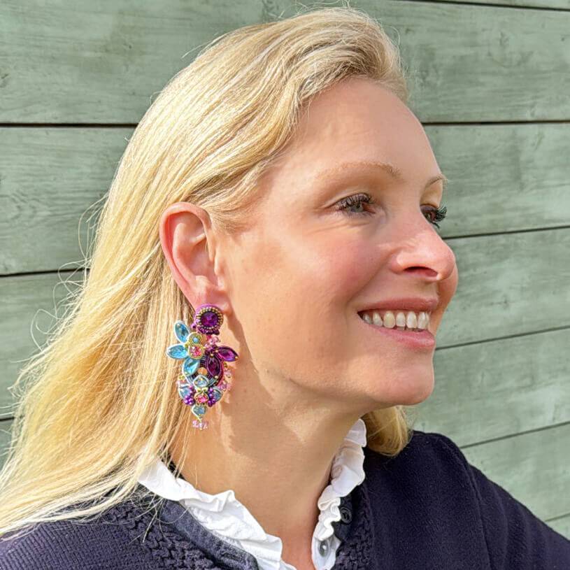 SchwesterSchwester Vorbestellbar - Große Soutache-Ohrringe in Magenta und Hellblau Jubiläumsangebot