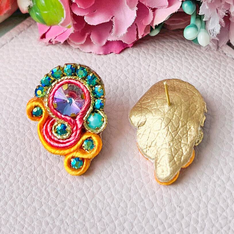 SchwesterSchwester Schöne Soutache-Ohrringe in Orange und Türkis Nur für heute