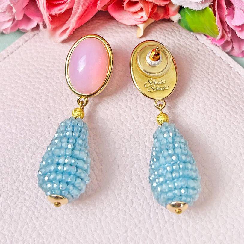 SchwesterSchwester Rosafarbene Ohrringe mit glitzerndem hellblauen Tropfen von AmuseToi Schlussverkauf