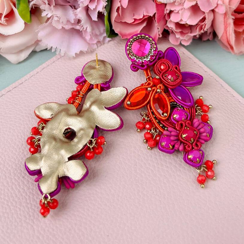 SchwesterSchwester Große Soutache-Ohrringe in Pink, Orange und Violett Günstiger Verkauf