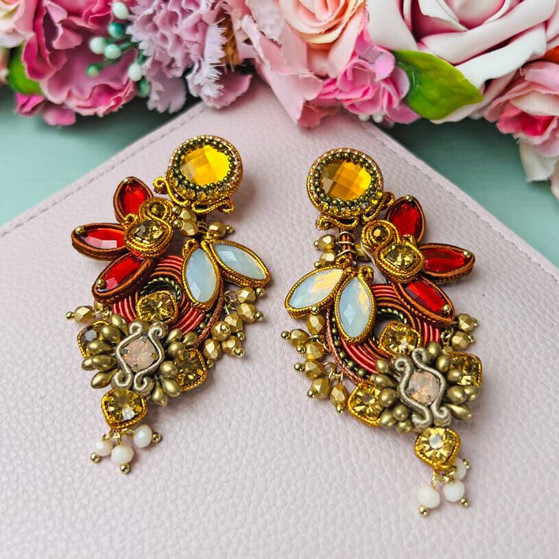 SchwesterSchwester Große Soutache-Ohrringe in Gold, Champagner und Braun Sonderangebot