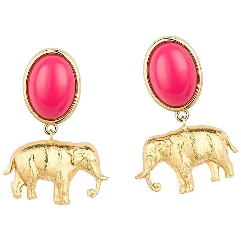 SchwesterSchwester Ohrstecker in Pink mit vergoldetem Elefant von AmuseToi Kauf eins, bekomm eins gratis