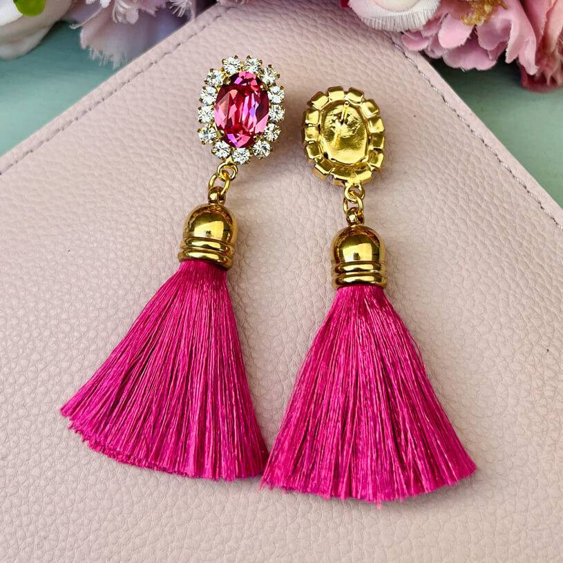 SchwesterSchwester Edel funkelnde Ohrstecker in Pink mit Quaste Sonderangebote