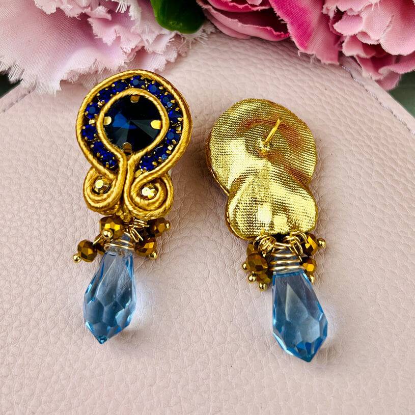 SchwesterSchwester Hübsche Soutache-Ohrstecker mit blauen Kristallen und Tropfen Clearance-Verkauf