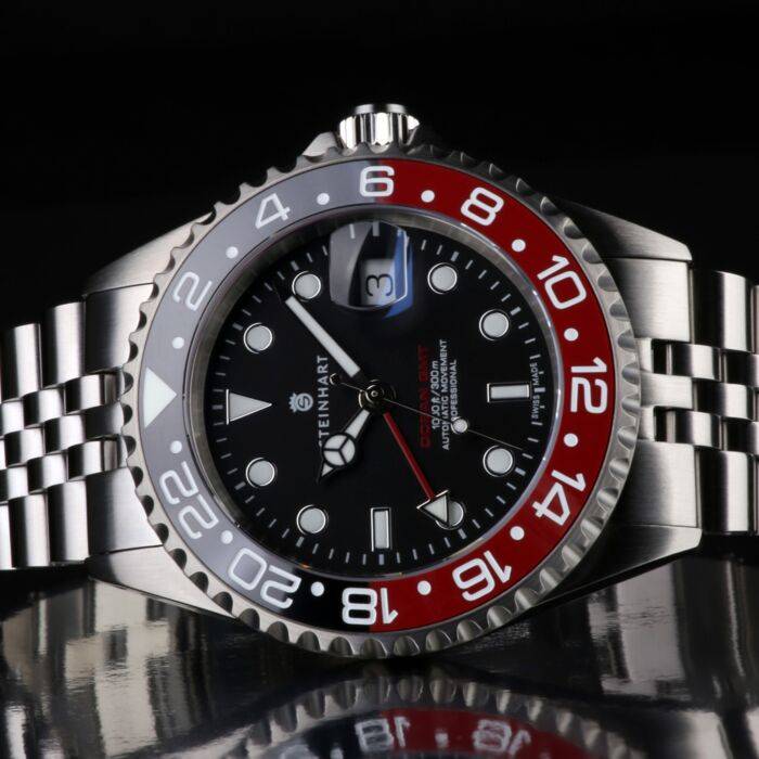 Steinhart Ocean One GMT BLACK-RED. 2 Ceramic Taucheruhr Riesige Ersparnisse